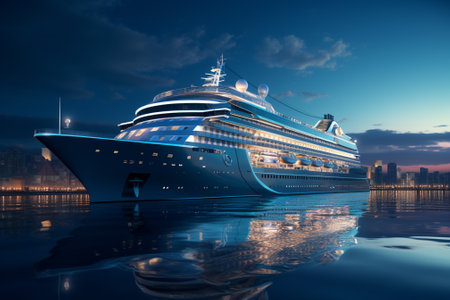 Cruise ship in the harbor at night. 3D rendering.の素材