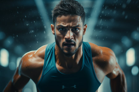 Handsome muscular man training in the gym. Crossfit concept.の素材