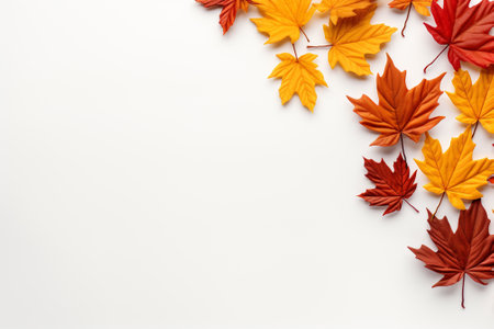 Autumn maple leaves on white background. Flat lay, top viewの素材