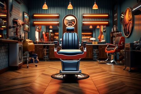 3d rendering of a barber chair in a barber shopの素材