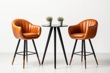 Two brown leather armchairs on the white background. 3d renderingの素材