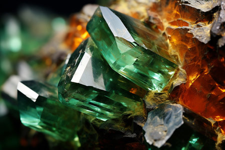 Natural mineral gemstones on the black background. Macro photo of crystals.の素材