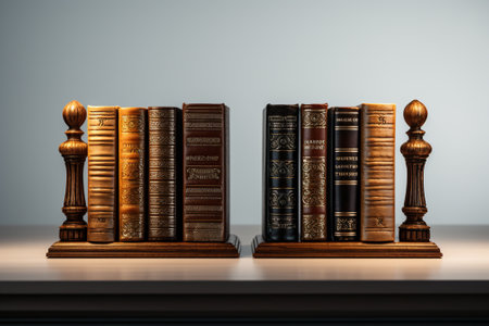 Row of old books on the table. 3d render illustration.の素材
