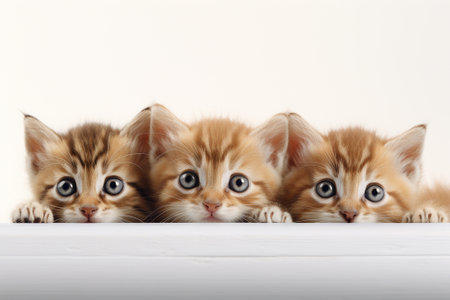 Group of siberian kittens on white background. Studio shot.の素材