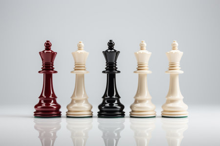 Black and white chess pieces on a white background. The concept of leadership.の素材