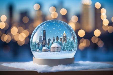 Snow globe with cityscape on the background. Christmas or New Year concept.の素材