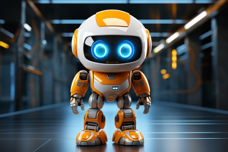 3d rendering of a robot on a dark background. 3d illustration.の素材