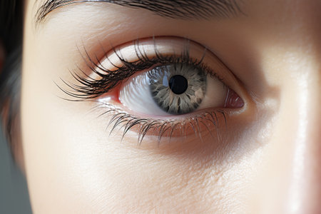 Close-up of a beautiful woman's eye with long eyelashesの素材