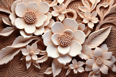 Paper flowers on wooden background. Decorative paper flowers. Close up.の素材