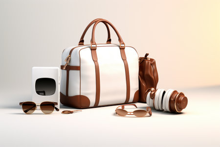 Luggage and accessories on a white background. 3D rendering.の素材