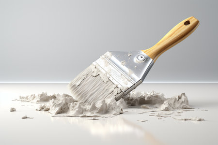 Paintbrush with white paint on grey background. 3d illustrationの素材