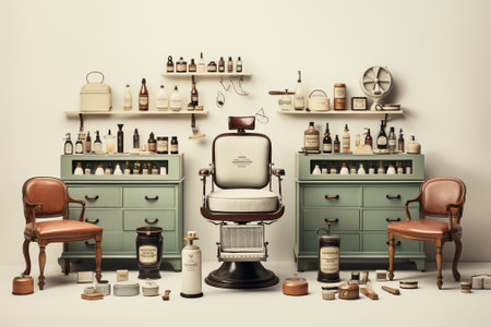 Vintage barber shop interior with armchair and tools. 3D Renderingの素材