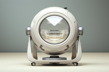 3D rendering of a robot vacuum cleaner on a gray background.の素材