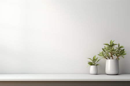 3d render of a white shelf with a plant in a vaseの素材