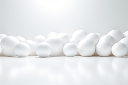 White abstract background with balls. 3d rendering, 3d illustration.の素材