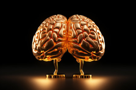 Human brain and human brain on black background. 3D illustration.の素材