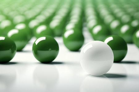 3d rendering of green balls in a row on a white backgroundの素材