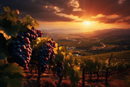 Landscape of vineyard in Tuscany at sunset, Italyの素材