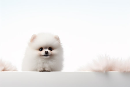Cute Pomeranian puppy on white background. Studio shot.の素材