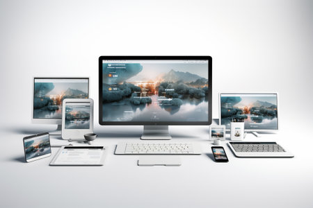 Responsive web design concept with responsive devices. All screen graphics are made up.の素材