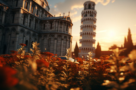 Pisa, Tuscany, Italy. The Piazza dei Miracoli at sunset.の素材