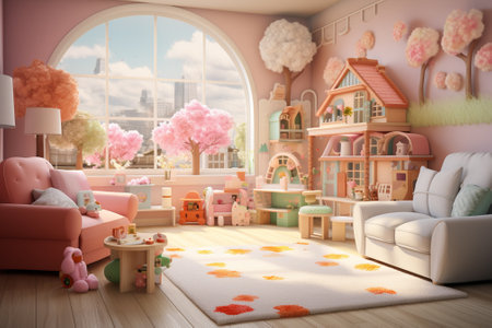 Interior of children's room with toys. 3d render.の素材