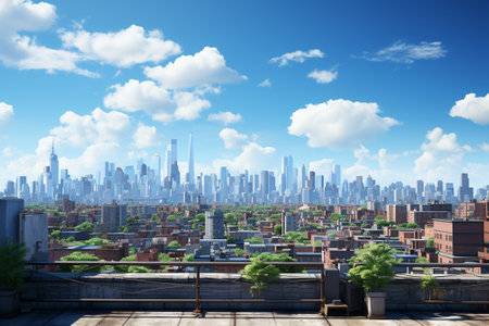 New York city skyline with skyscrapers and blue sky as backgroundの素材