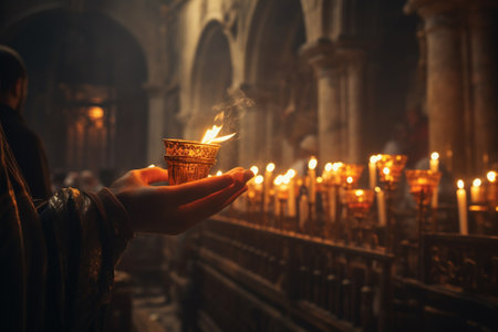 Candle in the hands of a woman in the Church of the Holy Sepulchreの素材