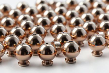 Set of copper balls on a white background. 3d rendering.の素材