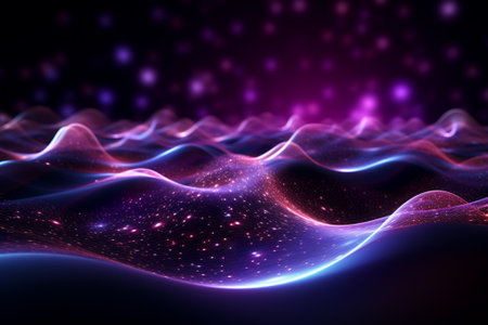 3d illustration of abstract background with glowing particles, lines and wavesの素材