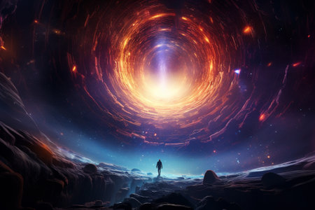 Man standing in deep space. 3D Rendering and illustration.の素材