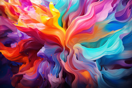 abstract background of colorful acrylic paint splashes on a black backgroundの素材