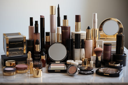 Make up products on the table, make up and cosmetic beauty productsの素材
