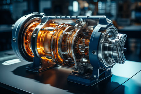 3d rendering of an electric motor in a factory. Automotive industryの素材