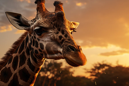 Giraffe portrait at sunset in Kruger Park, South Africaの素材
