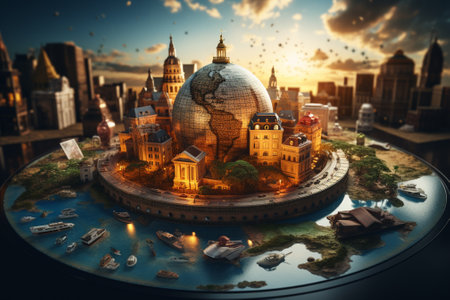 3d illustration of a model of the city with the planet Earthの素材