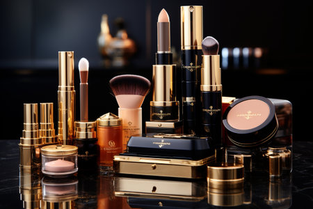Luxury cosmetics on a black background. 3d rendering.の素材