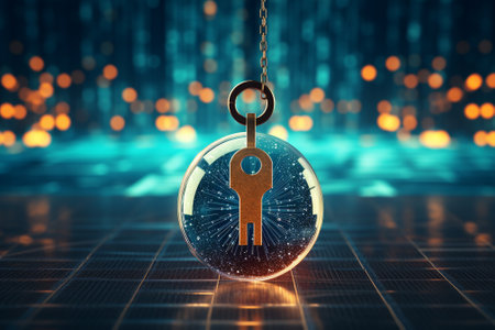 Key in the crystal ball. The concept of security. 3d renderingの素材