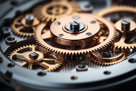 Close-up of gears and cogwheels of an old mechanismの素材