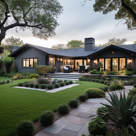Luxury house exterior with garden and lawn. Northwest, USAの素材