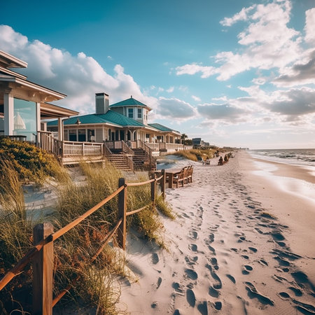 Beach house on the Baltic Sea in Kolobrzeg, Polandの素材