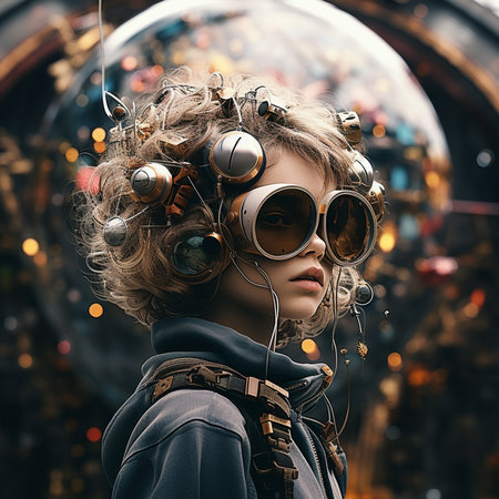 Portrait of a beautiful girl with futuristic hairstyle and glasses. 3d rendering.の素材