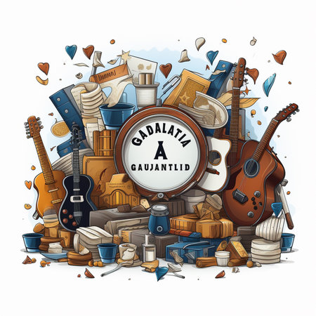 Illustration of a set of different types of musical instruments. Vector illustrationの素材