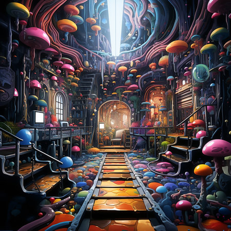 Fantasy fantasy scene of a train station. Digital painting illustration.の素材