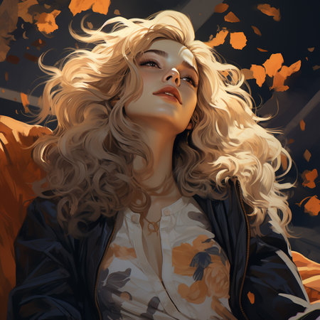 Fashion portrait of a beautiful girl with blond curly hair. 3d renderingの素材