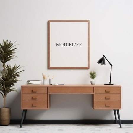 Mock up poster frame in interior background, 3d render illustrationの素材