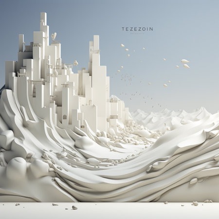 Abstract 3d landscape with city in the clouds. Vector illustration.の素材
