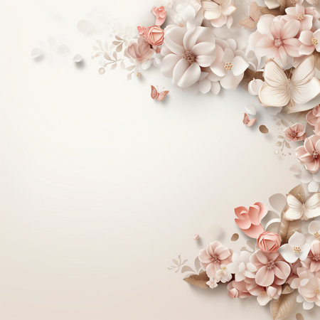 Floral background with paper flowers and butterflies. EPS 10 vector file includedの素材