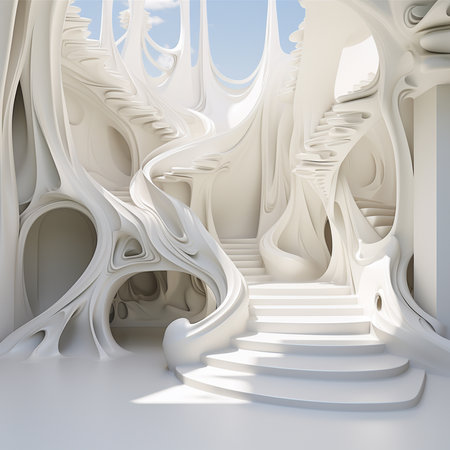 Abstract architecture background. 3d render illustration. Futuristic interior design.の素材