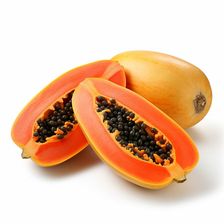 Papaya fruit isolated on white background cutout. Healthy food.の素材
